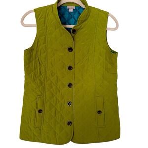 J.Jill Womens Size XS Petite Quilted Vest Green Button Front Lightweight